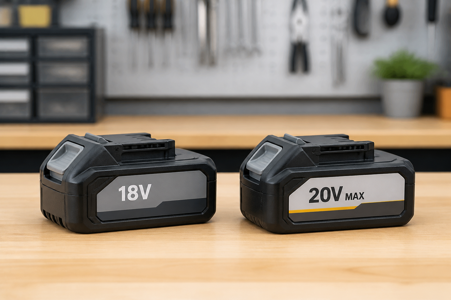 Generic 18V and 20V MAX cordless-tool battery packs side by side