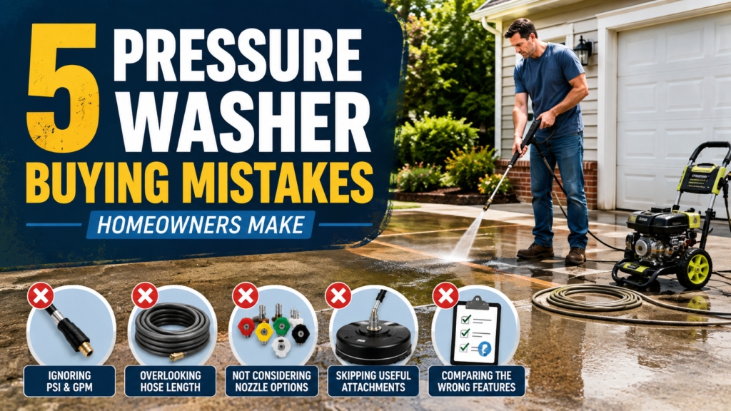 Homeowner pressure washing a driveway