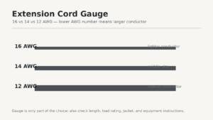 Comparison of 16, 14, and 12 AWG extension cord conductor sizes