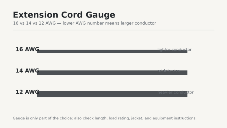 Comparison of 16, 14, and 12 AWG extension cord conductor sizes