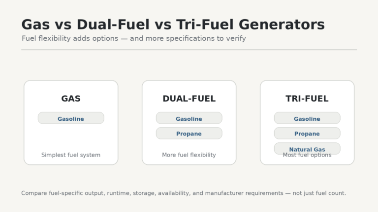 Gas, dual-fuel, and tri-fuel portable generator fuel options compared