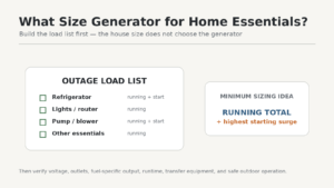 Portable generator sizing based on a home-essential outage load list